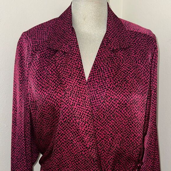 90’s vintage wrap blouse top magenta pink black print small s - Picture 2 of 7